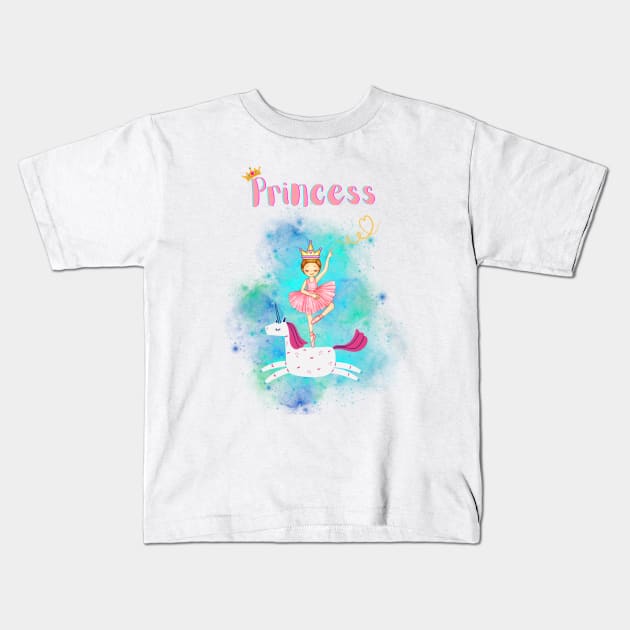 Unicorn and the princess Kids T-Shirt by JLBCreations